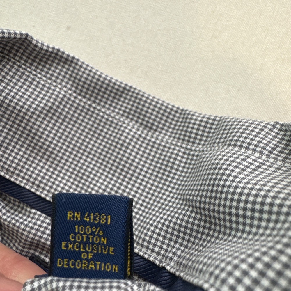 Ralph Lauren Men Large Gingham Button Down Shirt Grey White Long Sleeve L - Picture 4 of 4